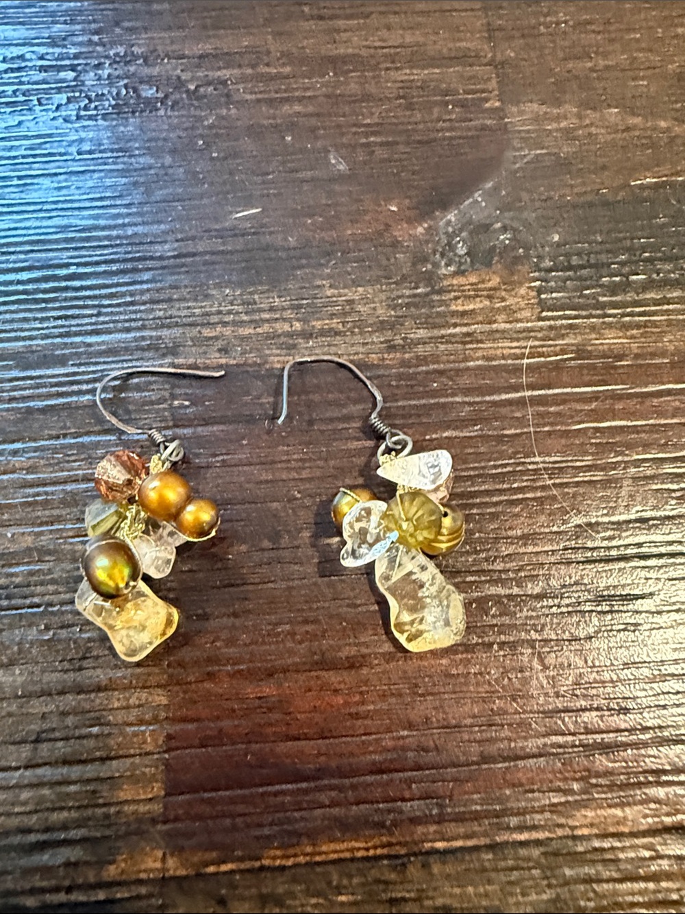 Handcrafted Golden Amber Cluster Drop Earrings